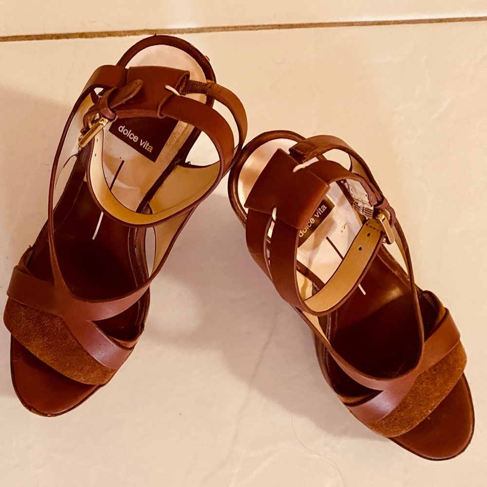 Dolce Via Leather & Suede Wedge Sandal